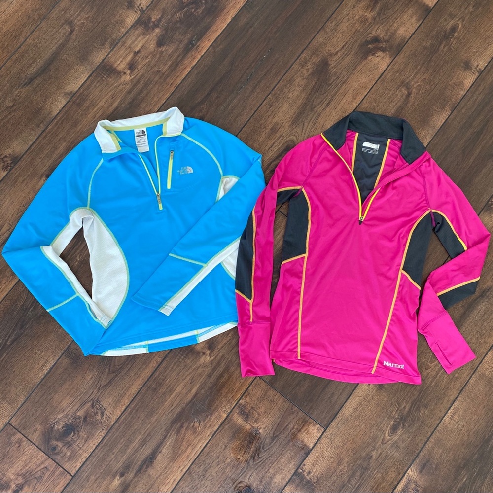Blue & white The North Face & Fuchsia Marmot zipup